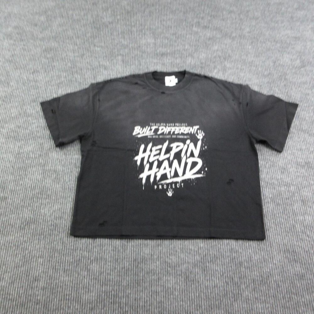 The Helpin Hand Project Shirt Mens S Black Cotton Crew Neck Cropped Graphic Tee